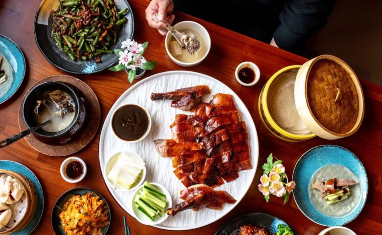 aerial image off a table full of food