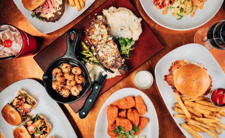 aerial view of a table of food