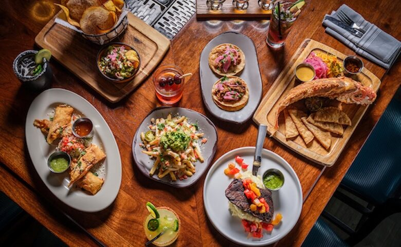 aerial view of a table full of food