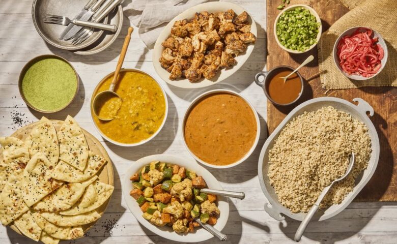 aerial view of dishes of food